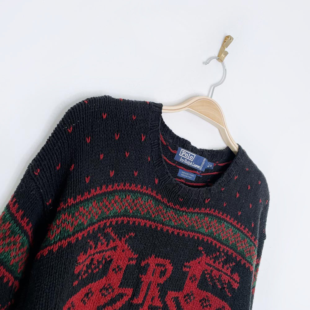 vintage 90s polo ralph lauren holiday reindeer knit crew