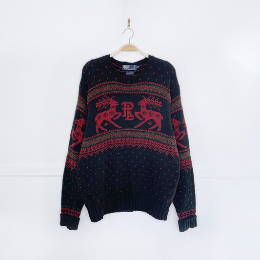 vintage 90s polo ralph lauren holiday reindeer knit crew