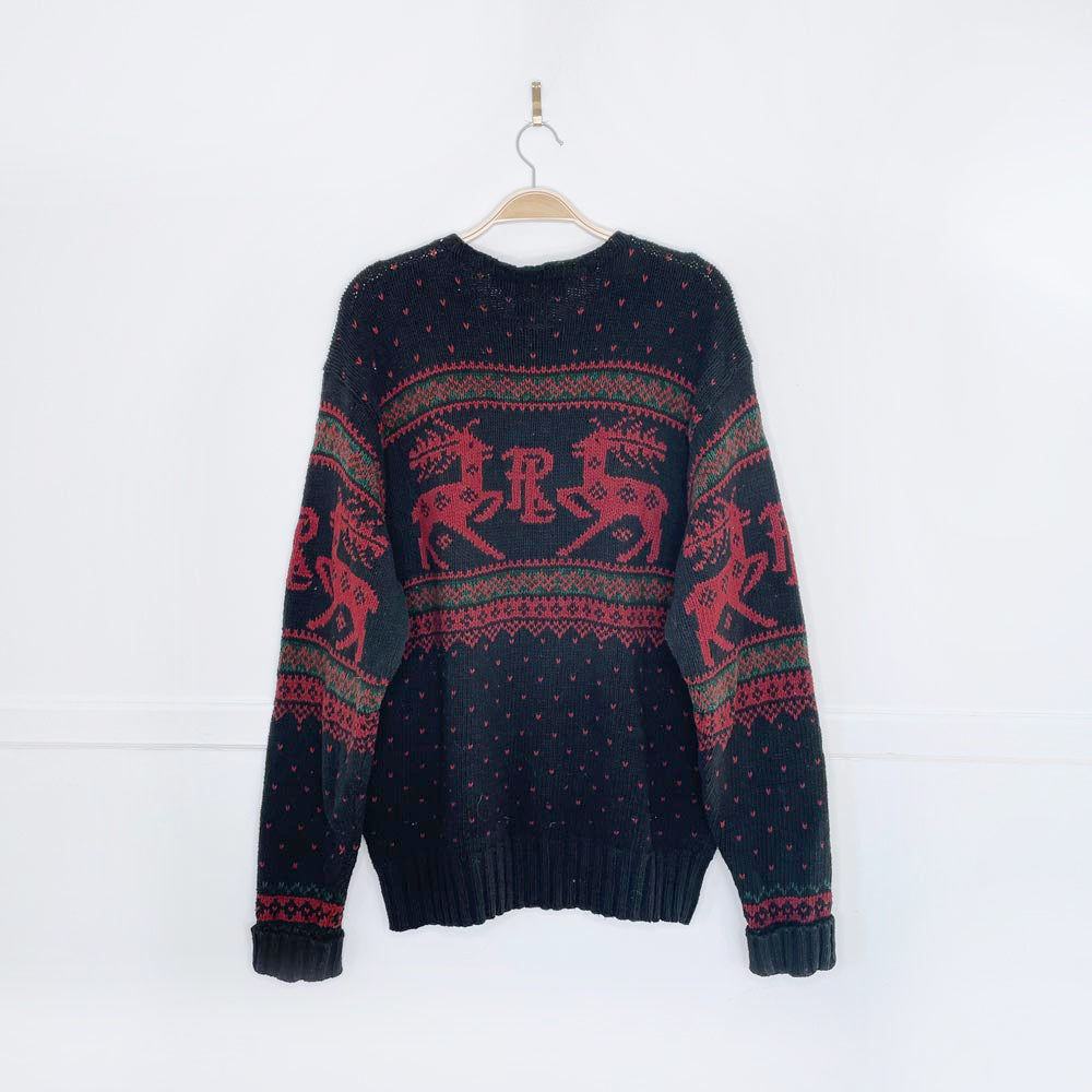 vintage 90s polo ralph lauren holiday reindeer knit crew