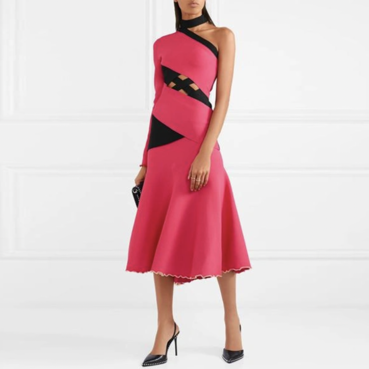 proenza schouler fluted one shoulder cut-out stretch knit midi dress