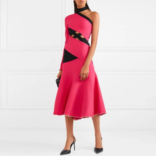 proenza schouler fluted one shoulder cut-out stretch knit midi dress