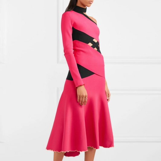 proenza schouler fluted one shoulder cut-out stretch knit midi dress