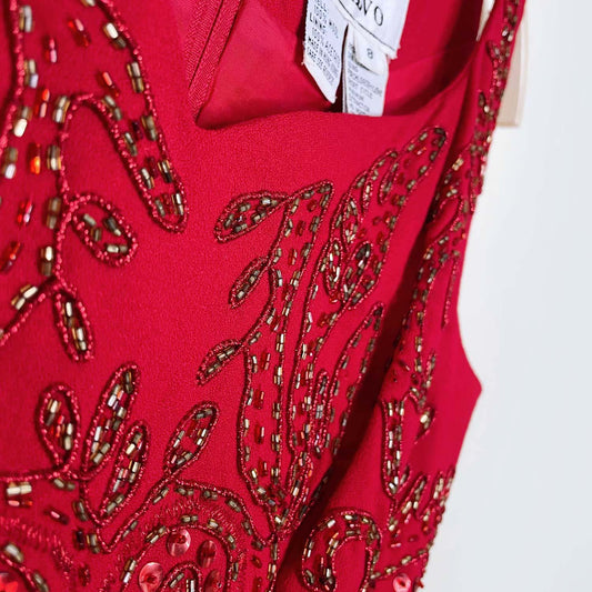 vintage 90s carmen marc valvo red beaded holiday dress - size 8