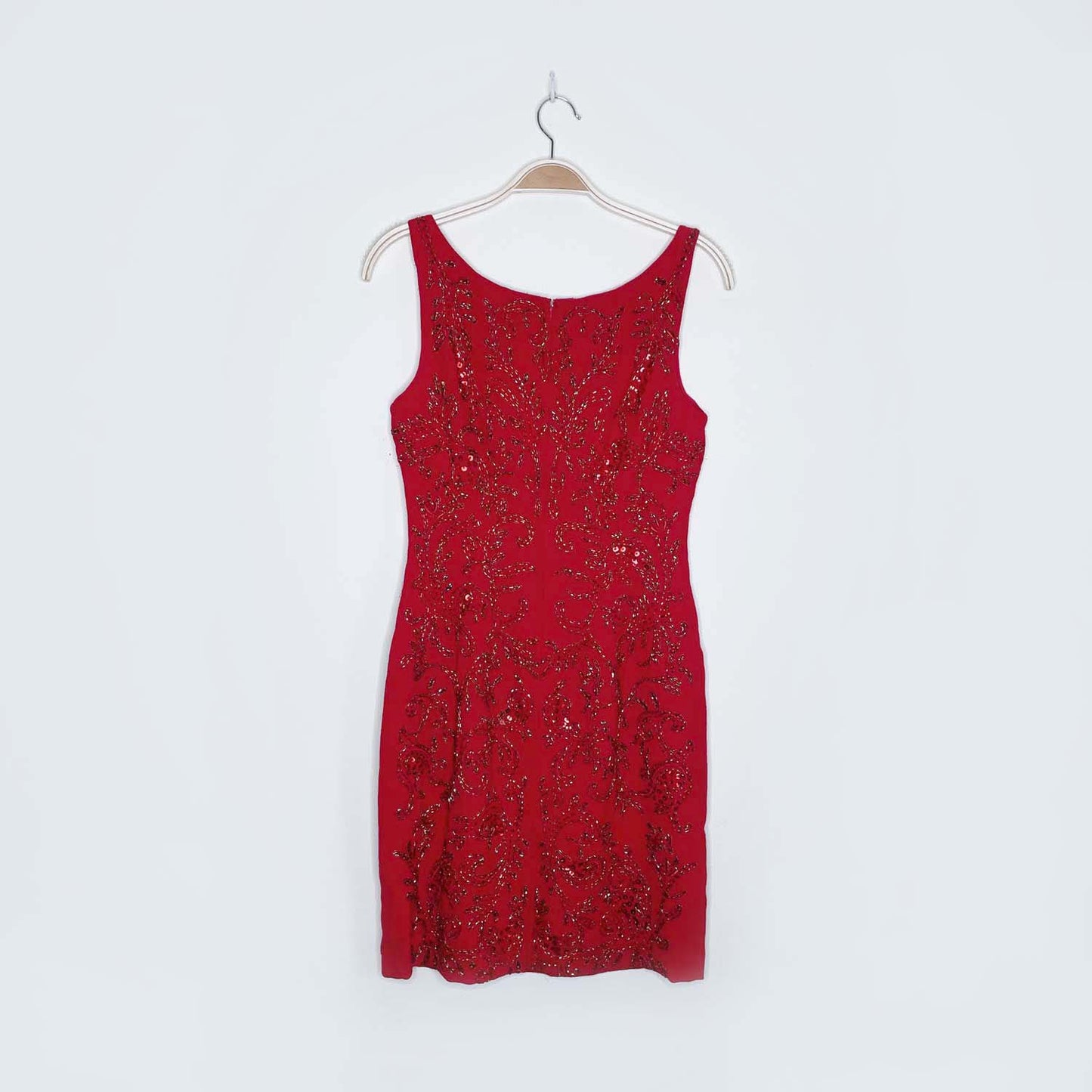 vintage 90s carmen marc valvo red beaded holiday dress - size 8