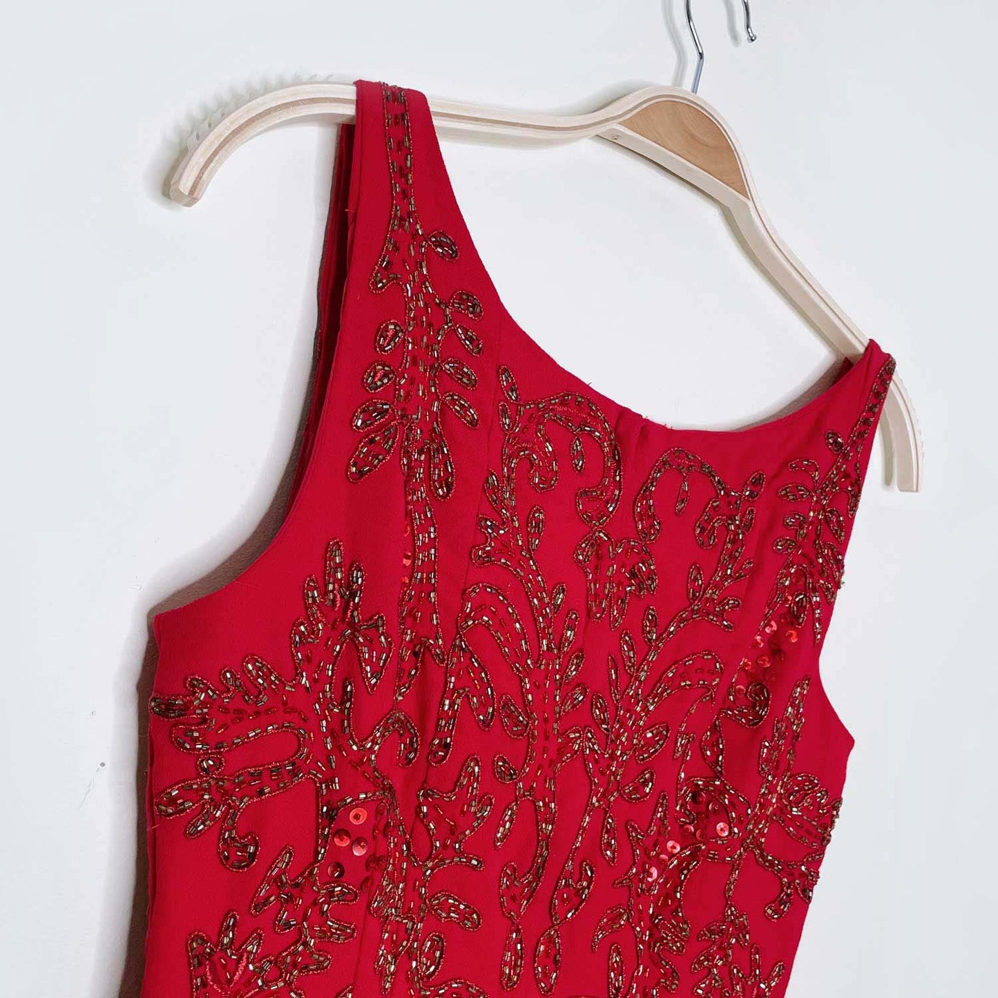 vintage 90s carmen marc valvo red beaded holiday dress - size 8