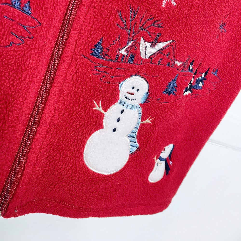 vintage carroll reed embroidered snowman fleece vest