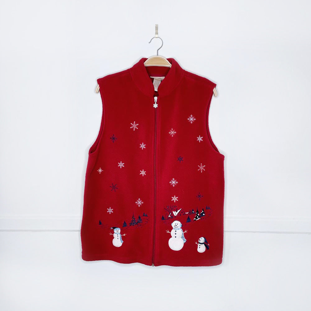 vintage carroll reed embroidered snowman fleece vest