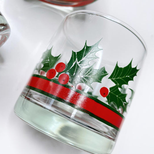 x4 vintage holiday holly berry rock glasses