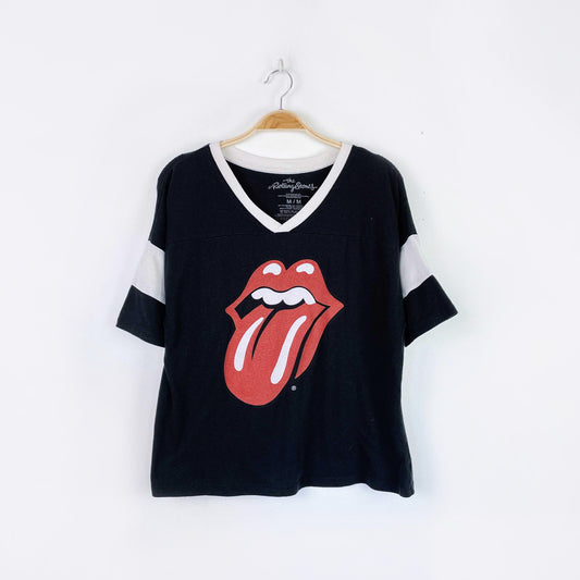 2015 rolling stones v-neck colorblock tee