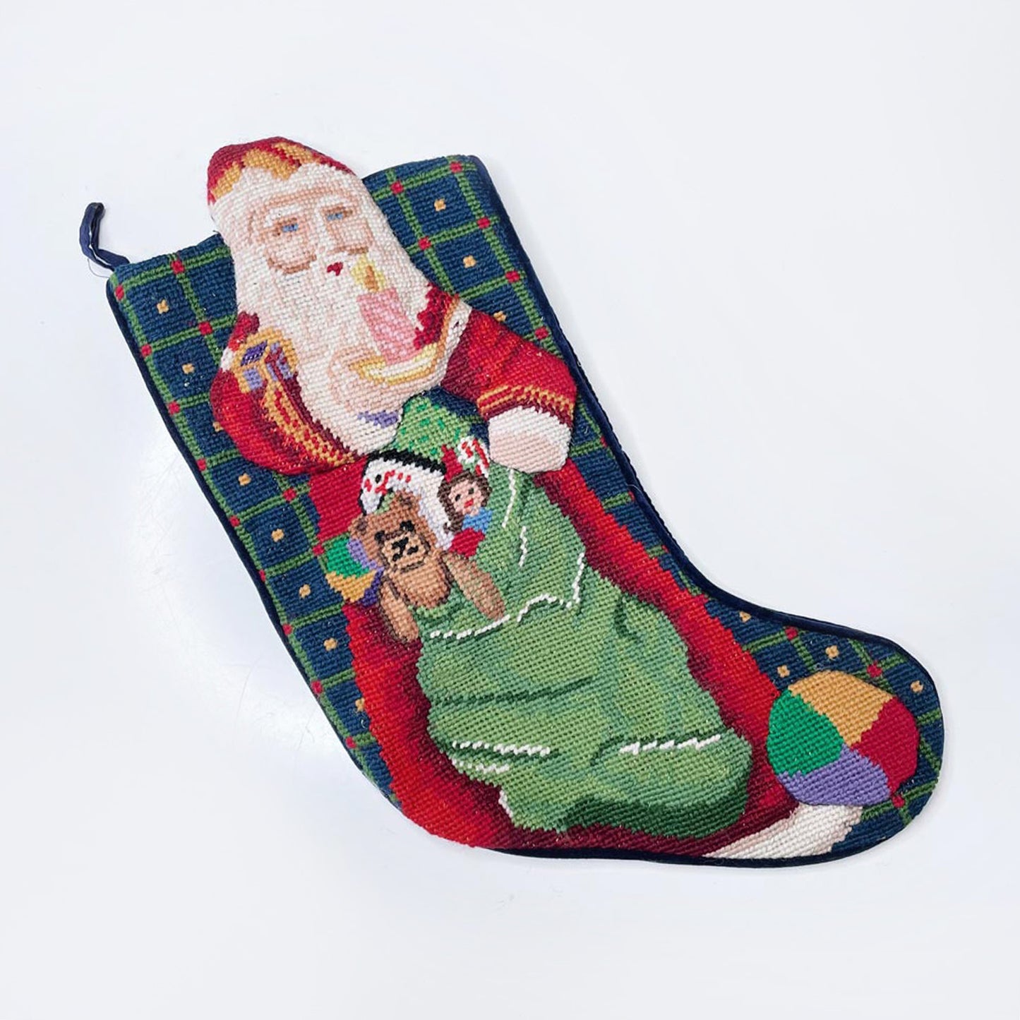 vintage handmade cross stitch santa stocking