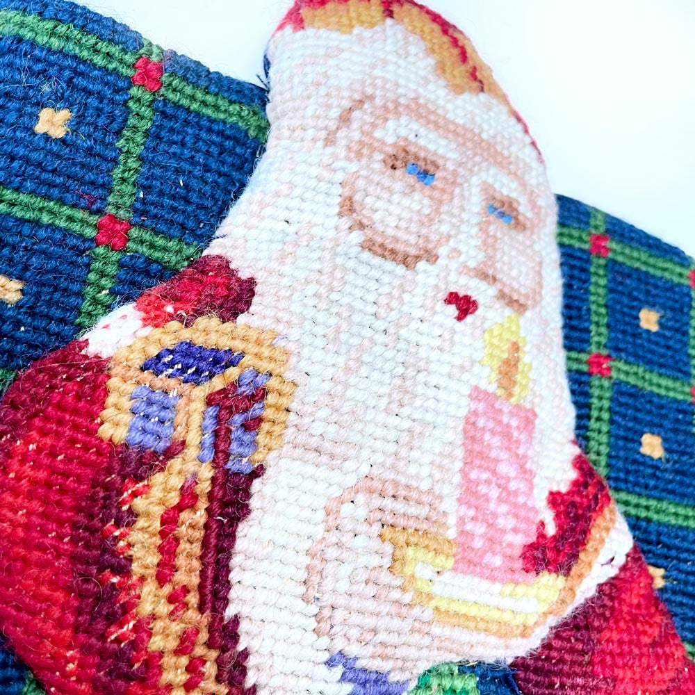 vintage handmade cross stitch santa stocking