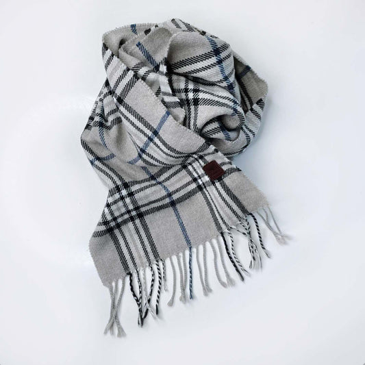 roots grey plaid fringe scarf