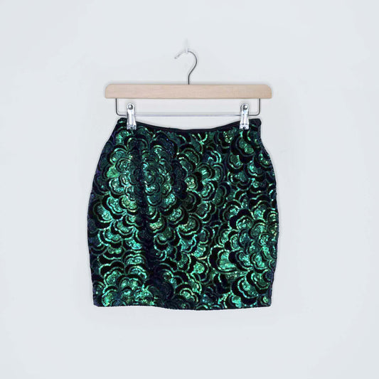 h&m green flower sequin velour mini skirt - size xs