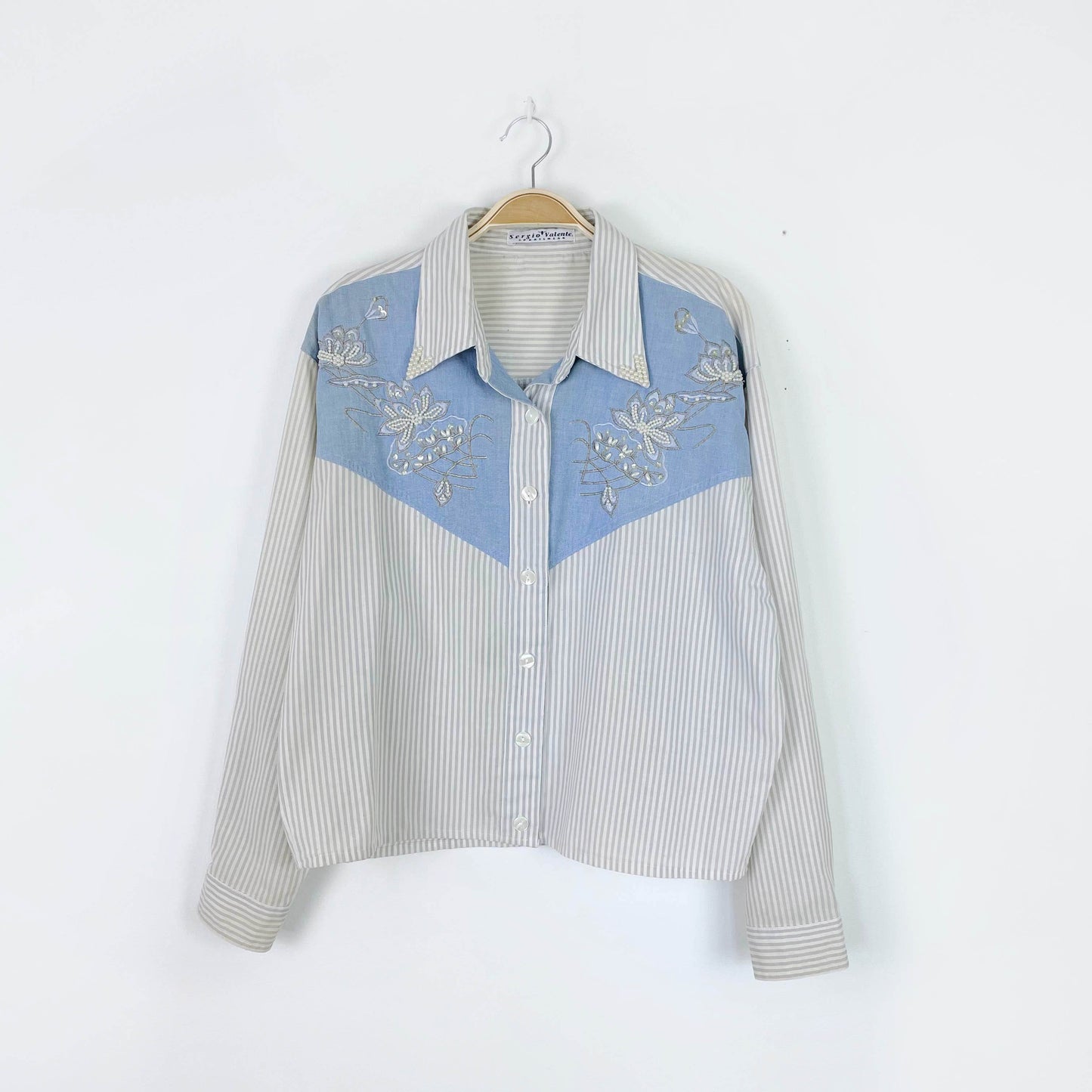 vintage sergio valente beaded pearl wester shirt