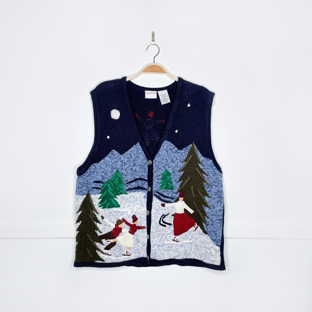 vintage bobbie brooks ice skaters scene knit vest