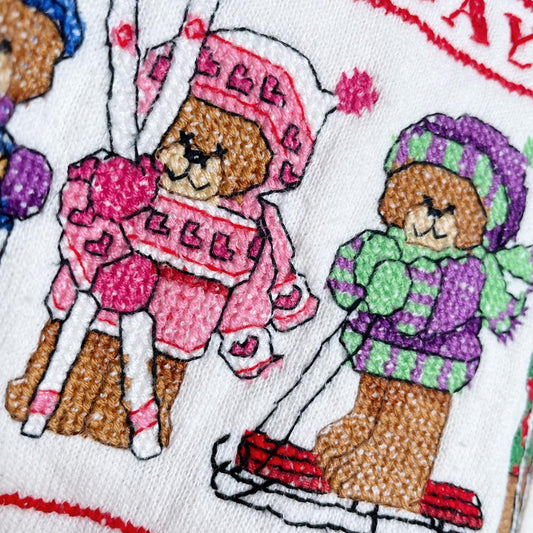 vintage handmade cross-stitch ski bears cropped crew