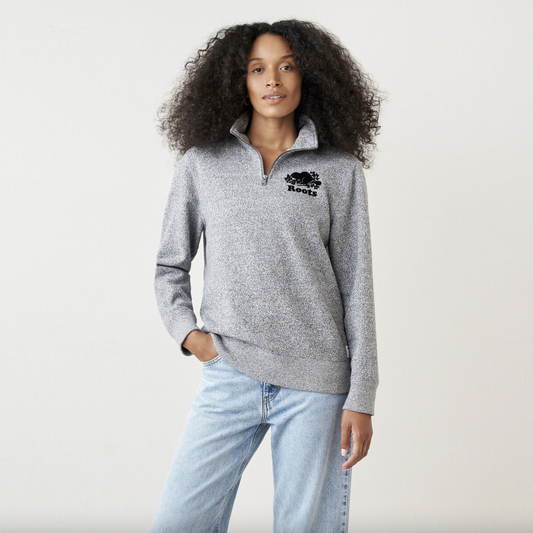 roots 2021 organic gender free 1/4 zip sweatshirt - size medium