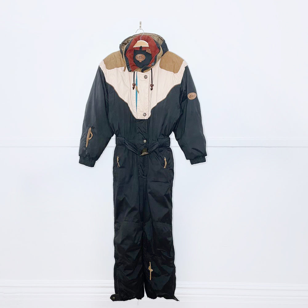 vintage sunice leather trim puffer ski suit