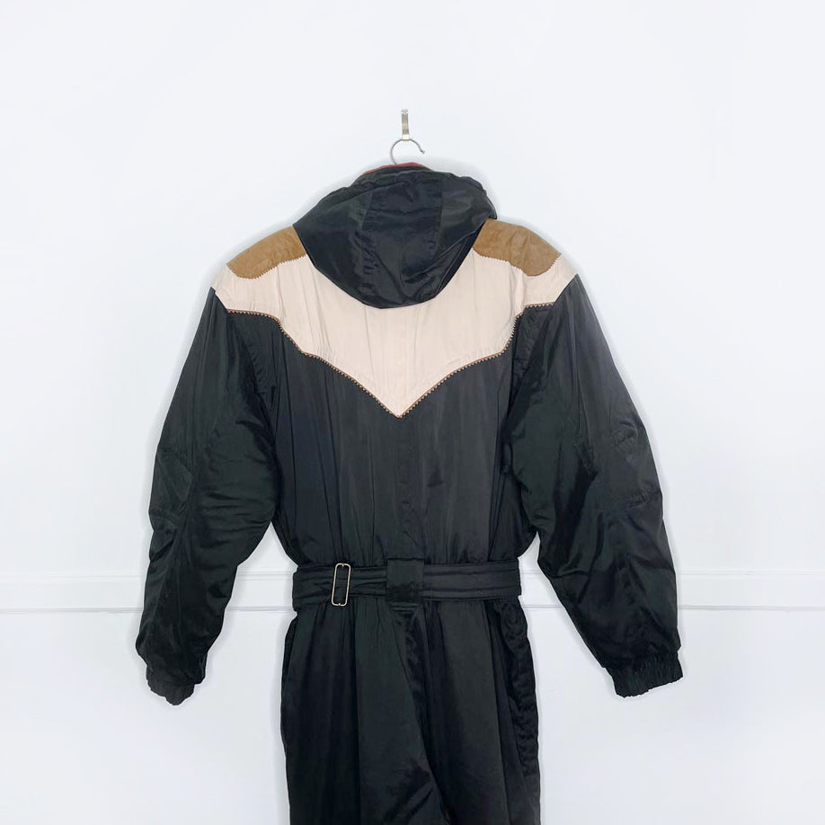 vintage sunice leather trim puffer ski suit