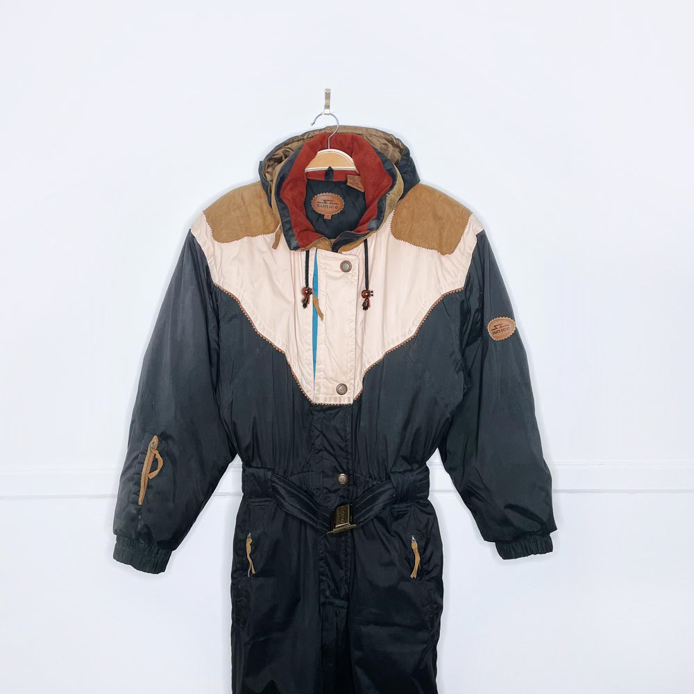 vintage sunice leather trim puffer ski suit