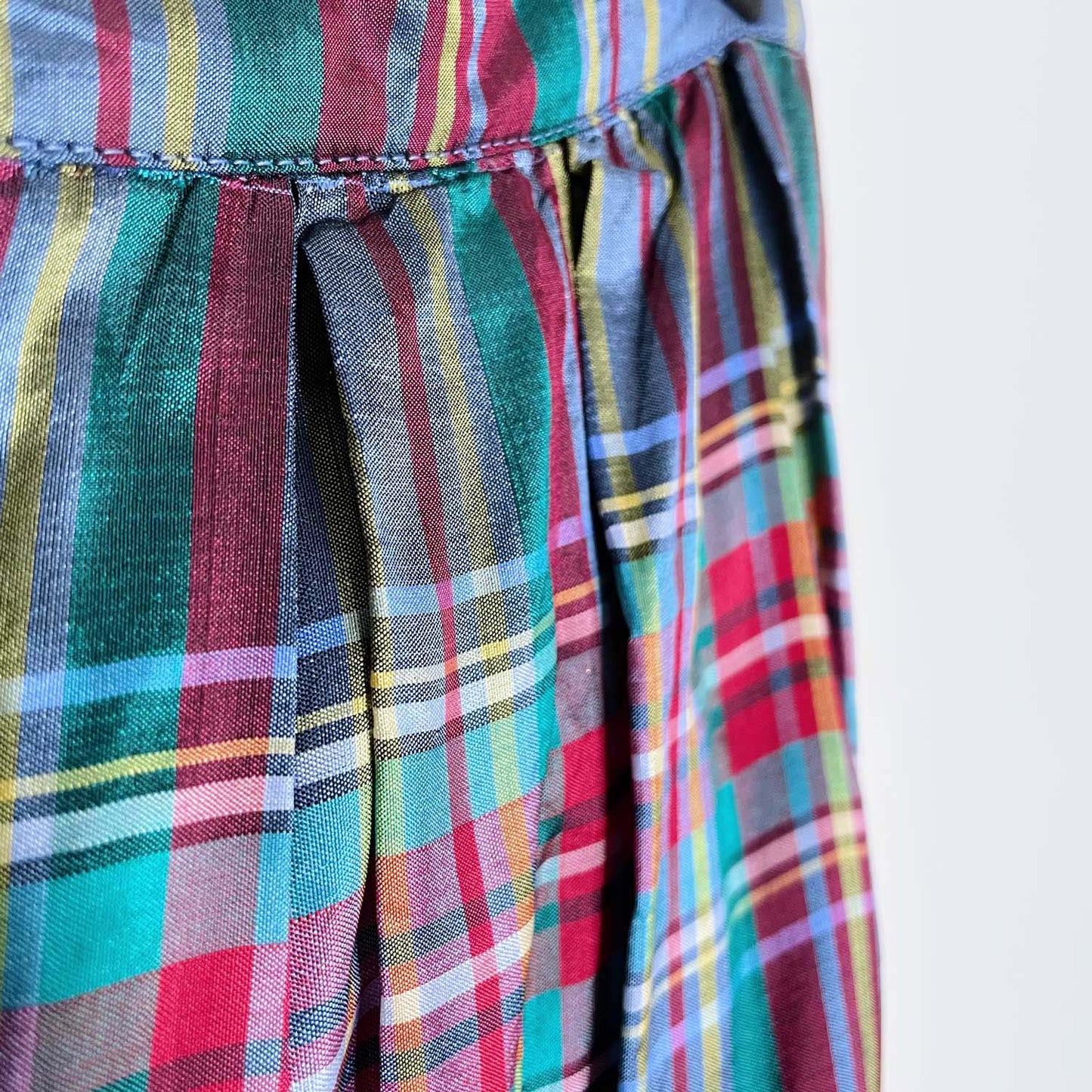 shimmery holiday tartan pleated maxi skirt - size xs