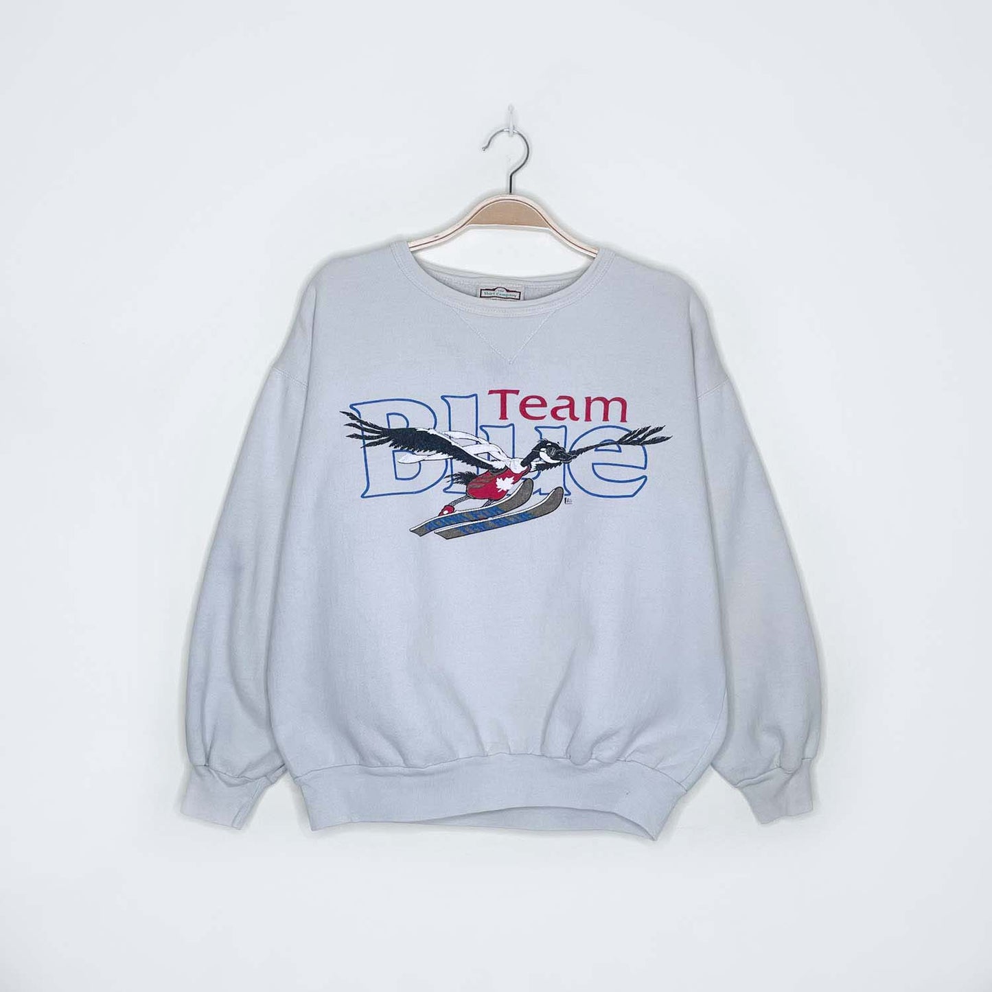 vintage calgary '88 olympics team blue ski goose crew - size medium