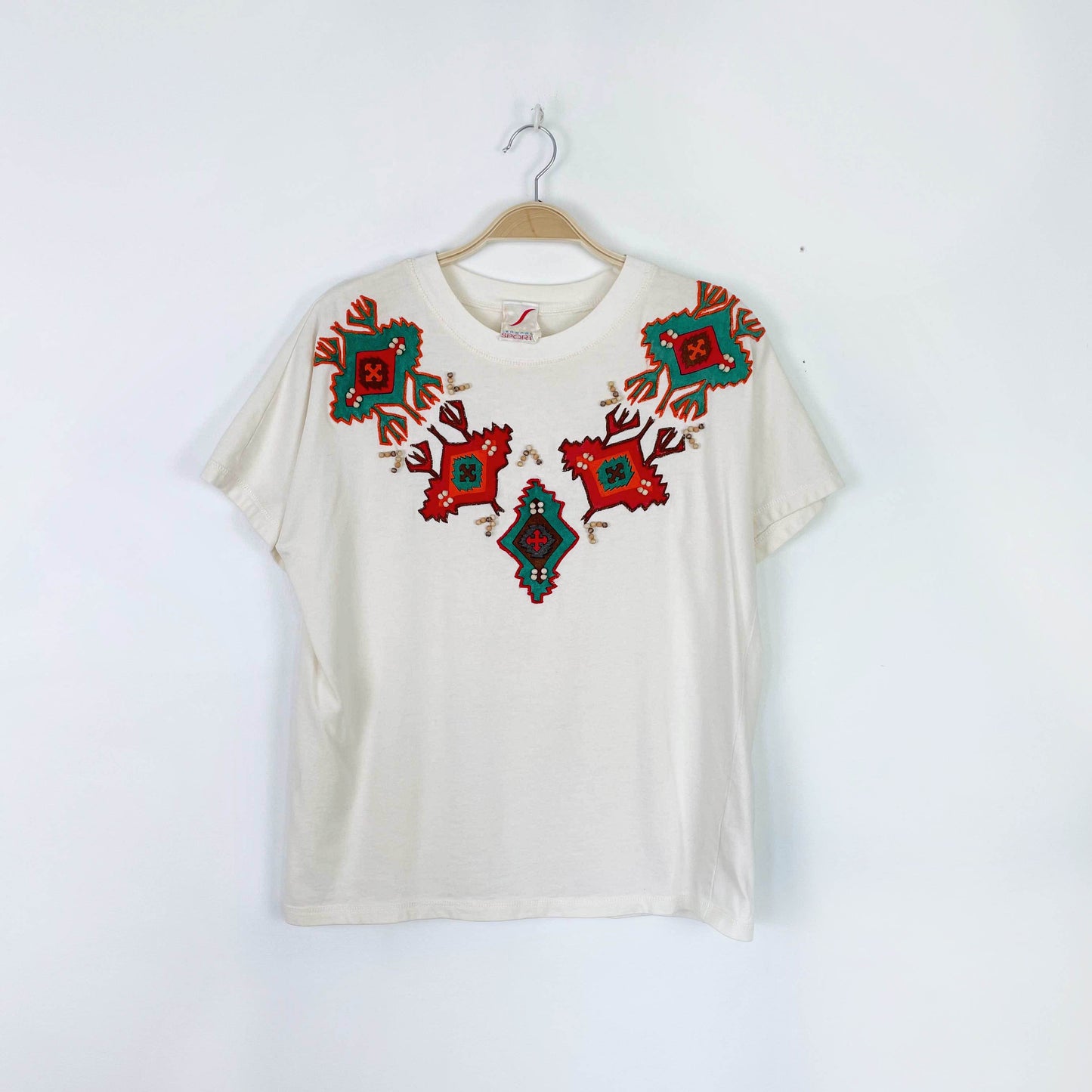 vintage leonard sport western embroidered beaded tee