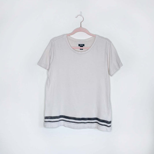 roots stripe hem neutrals organic tee - size small