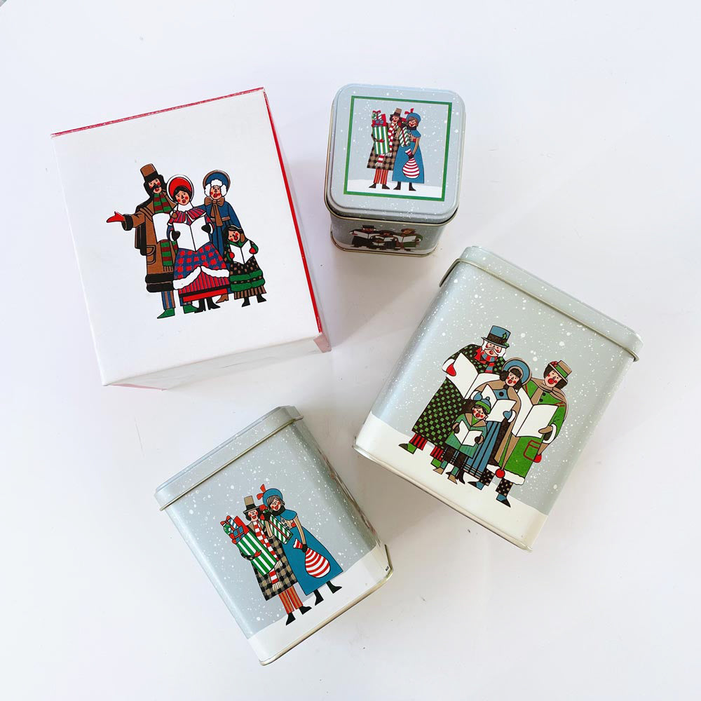 NIB vintage 3-pc carollers holiday tin set