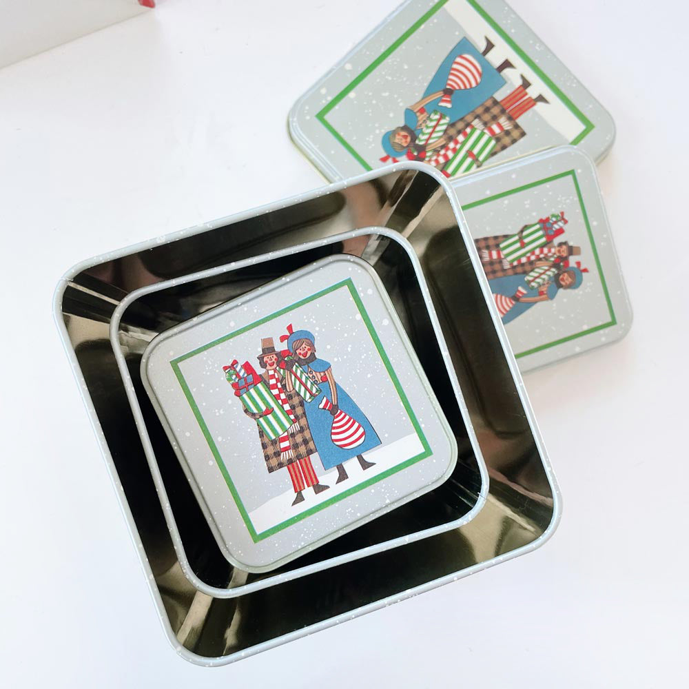 NIB vintage 3-pc carollers holiday tin set