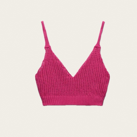 nwot zara pink v-neck knit crop top