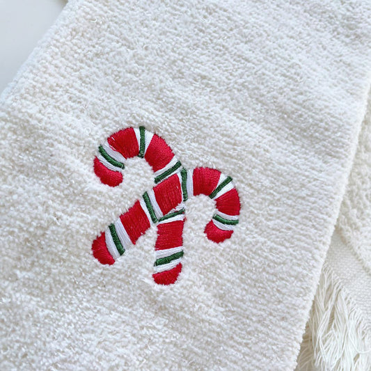 set of 2 vintage cambridge candy cane hand towels