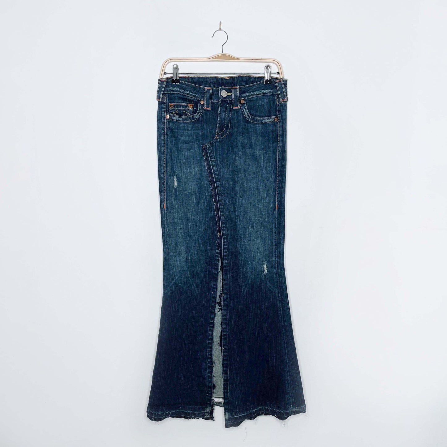 rework x true religion denim low rise maxi skirt