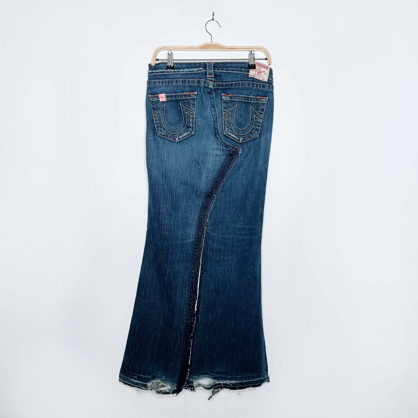 rework x true religion denim low rise maxi skirt