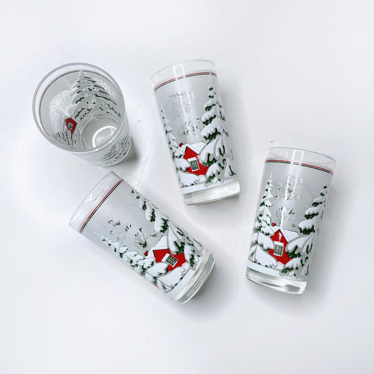 x4 vintage snowy cabin scene tall tumblers