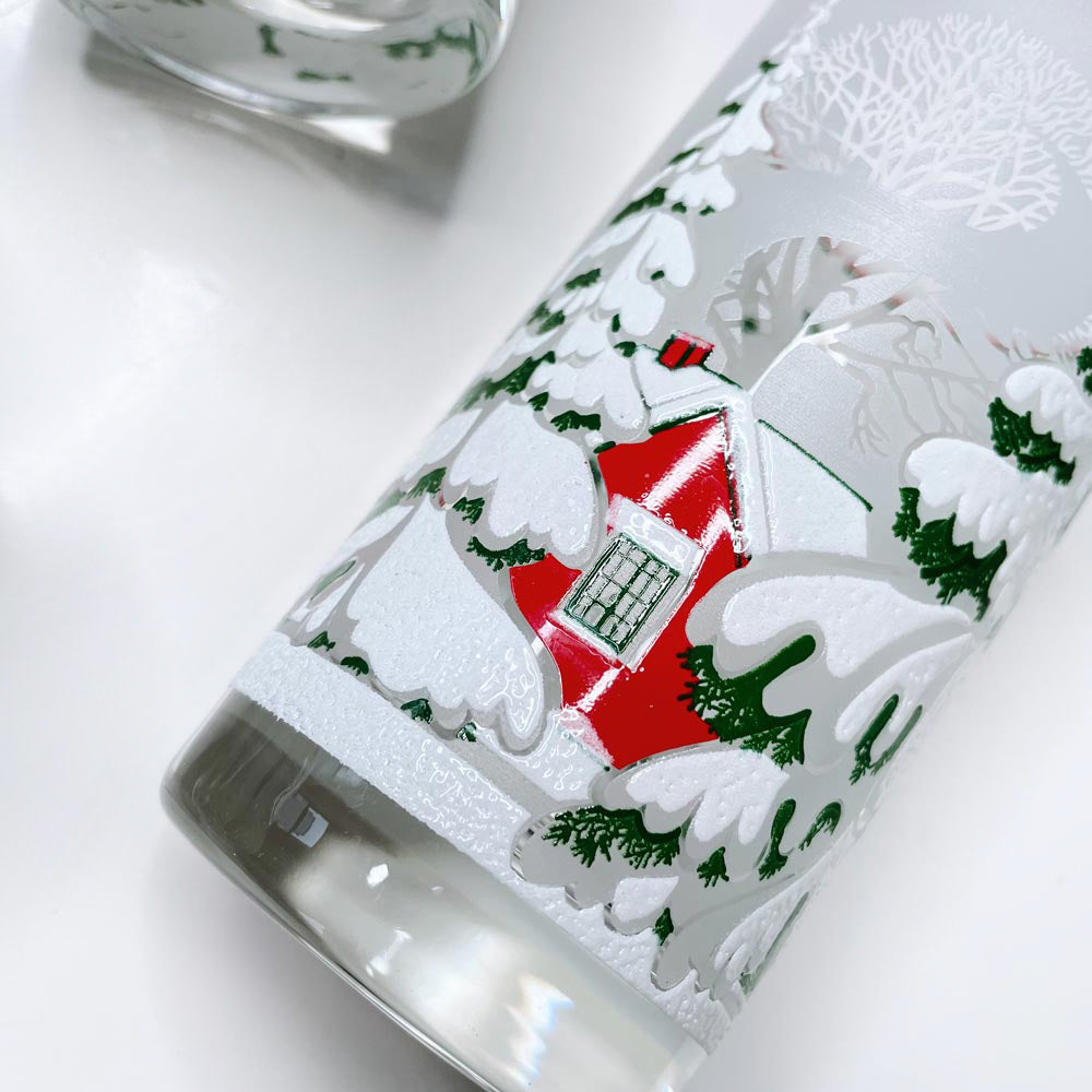 x4 vintage snowy cabin scene tall tumblers