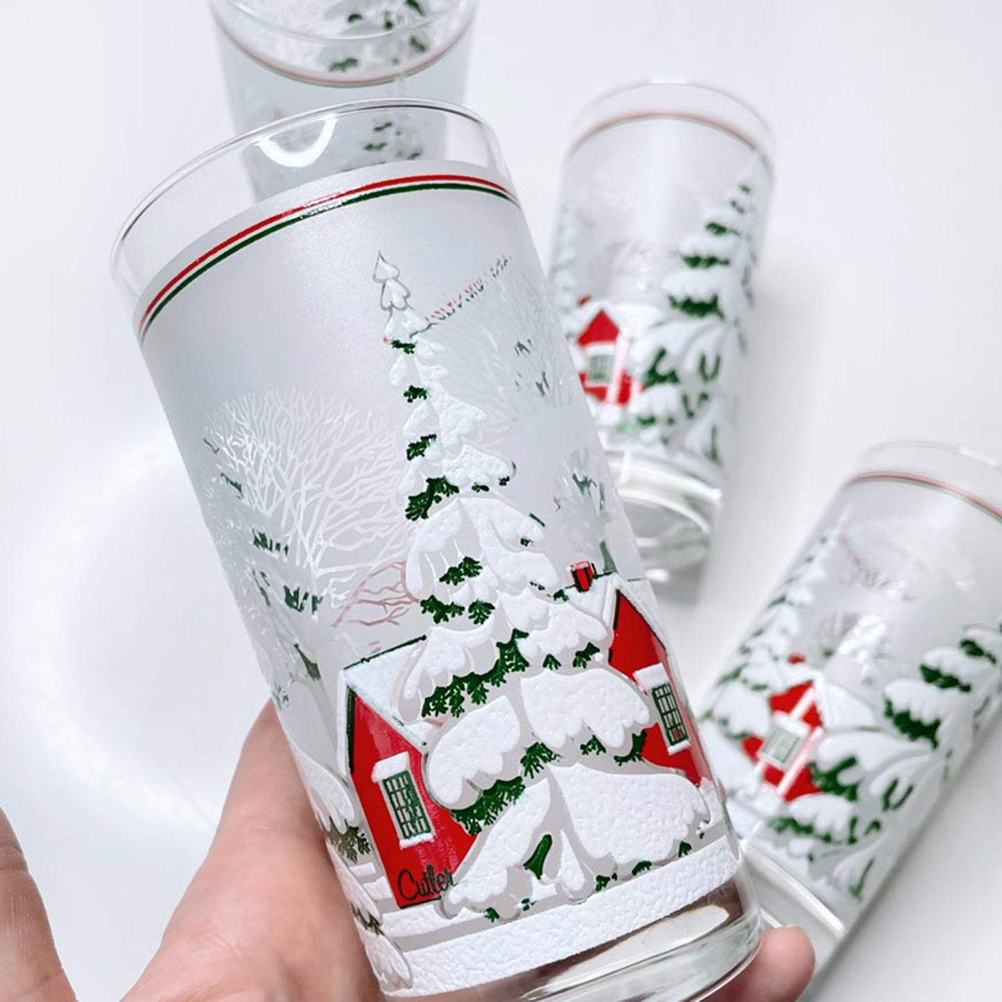 x4 vintage snowy cabin scene tall tumblers