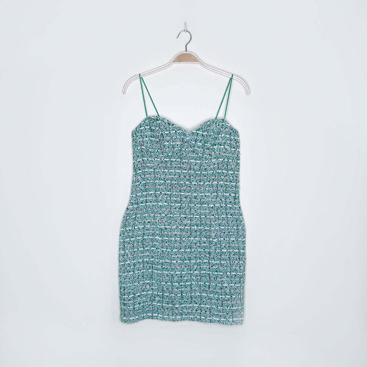 shein green holiday tweed bustier mini dress - size medium