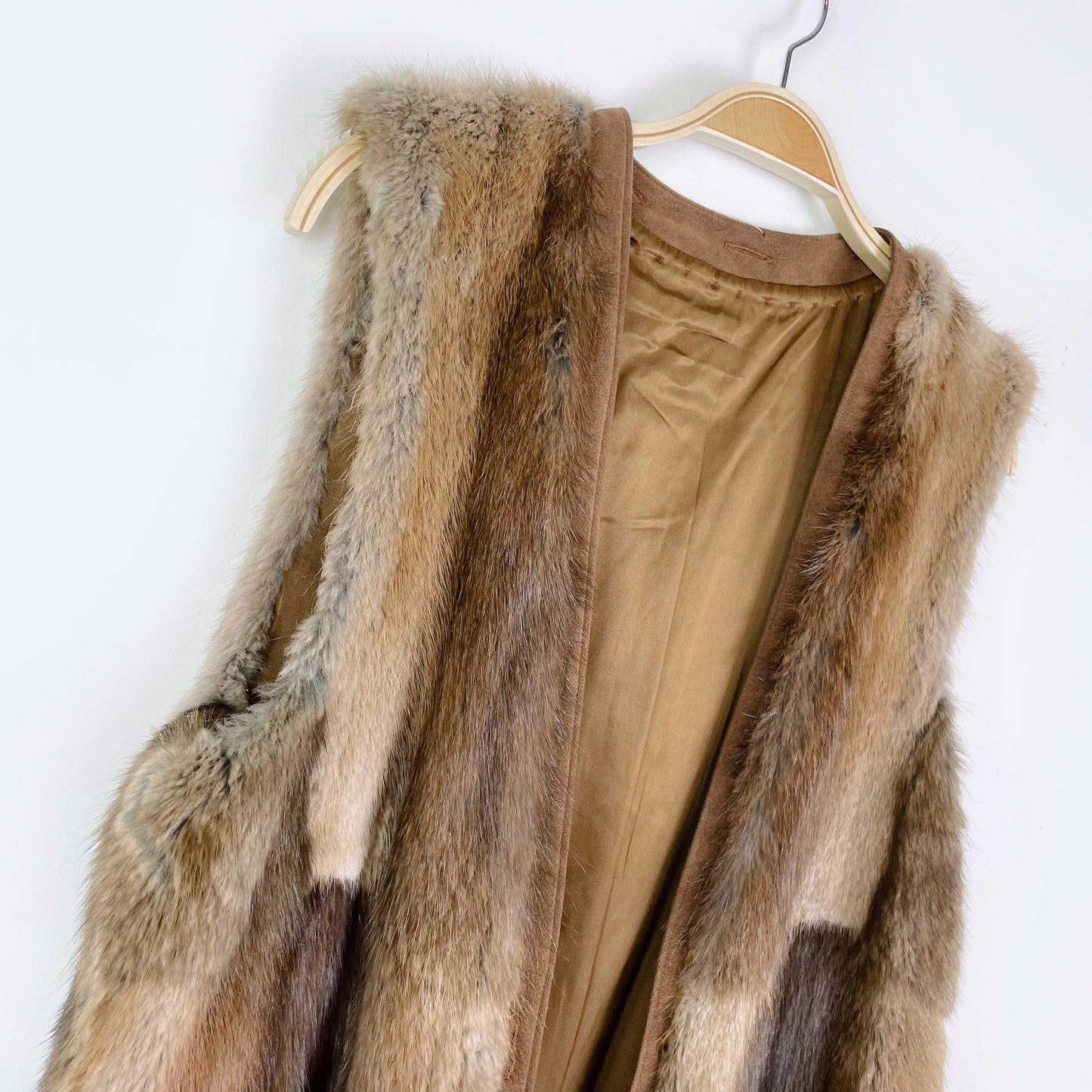 vintage mink chevron fur open long vest - one size