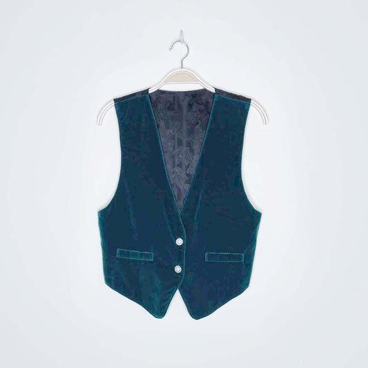 vintage green velvet vest with pearl buttons - size small