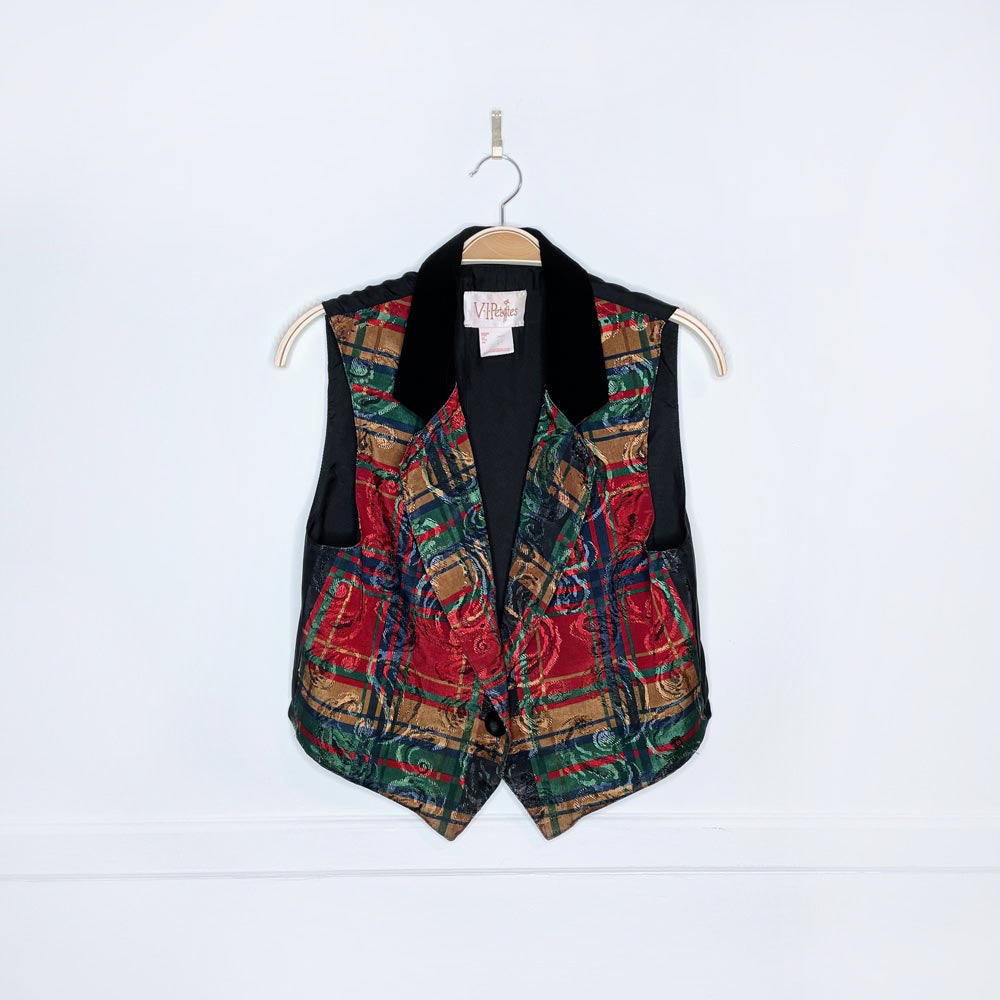 vintage VIPetites velvet collar plaid holiday vest