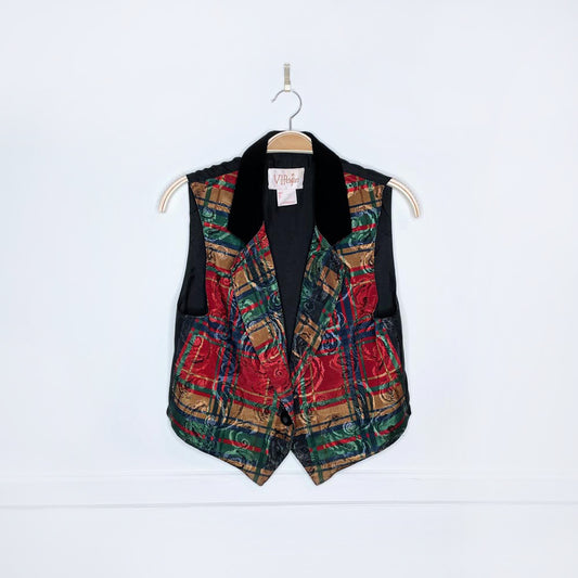 vintage VIPetites velvet collar plaid holiday vest