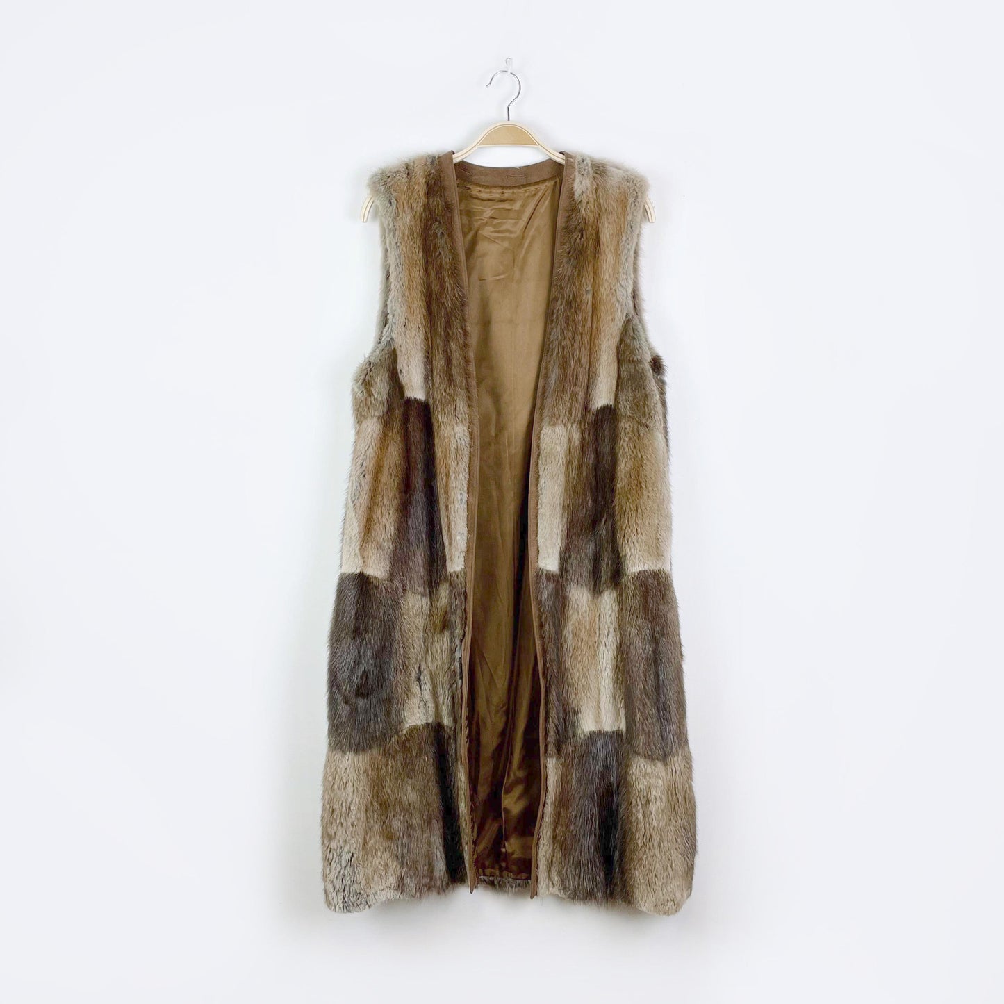 vintage mink chevron fur open long vest - one size