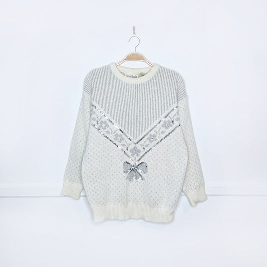 vintage crossroads silver bow holiday sweater