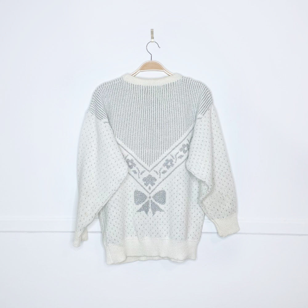 vintage crossroads silver bow holiday sweater