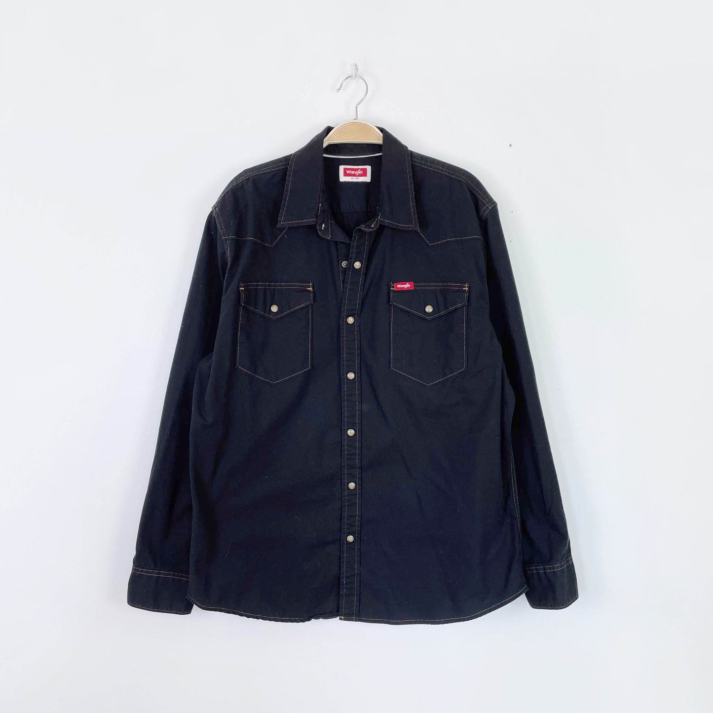 wrangler black snap button western shirt