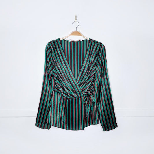 zara candy cane stripe satin wrap blouse