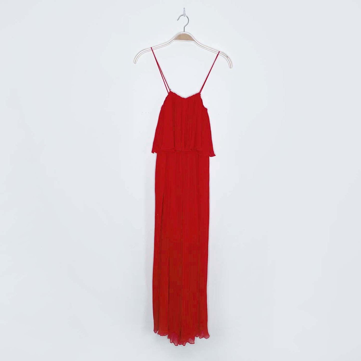 zara holiday red pleated wide leg jumpsuit - size small