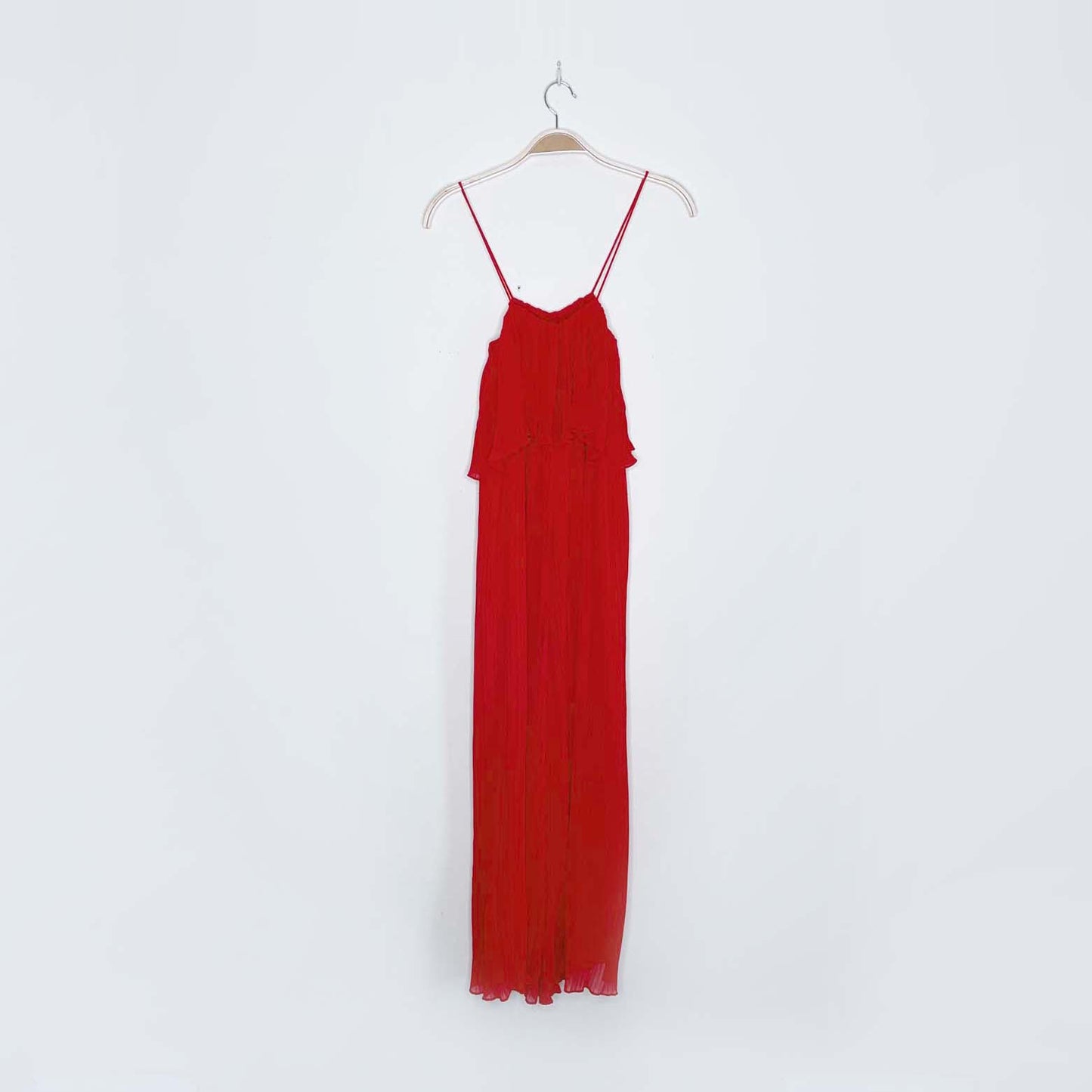 zara holiday red pleated wide leg jumpsuit - size small