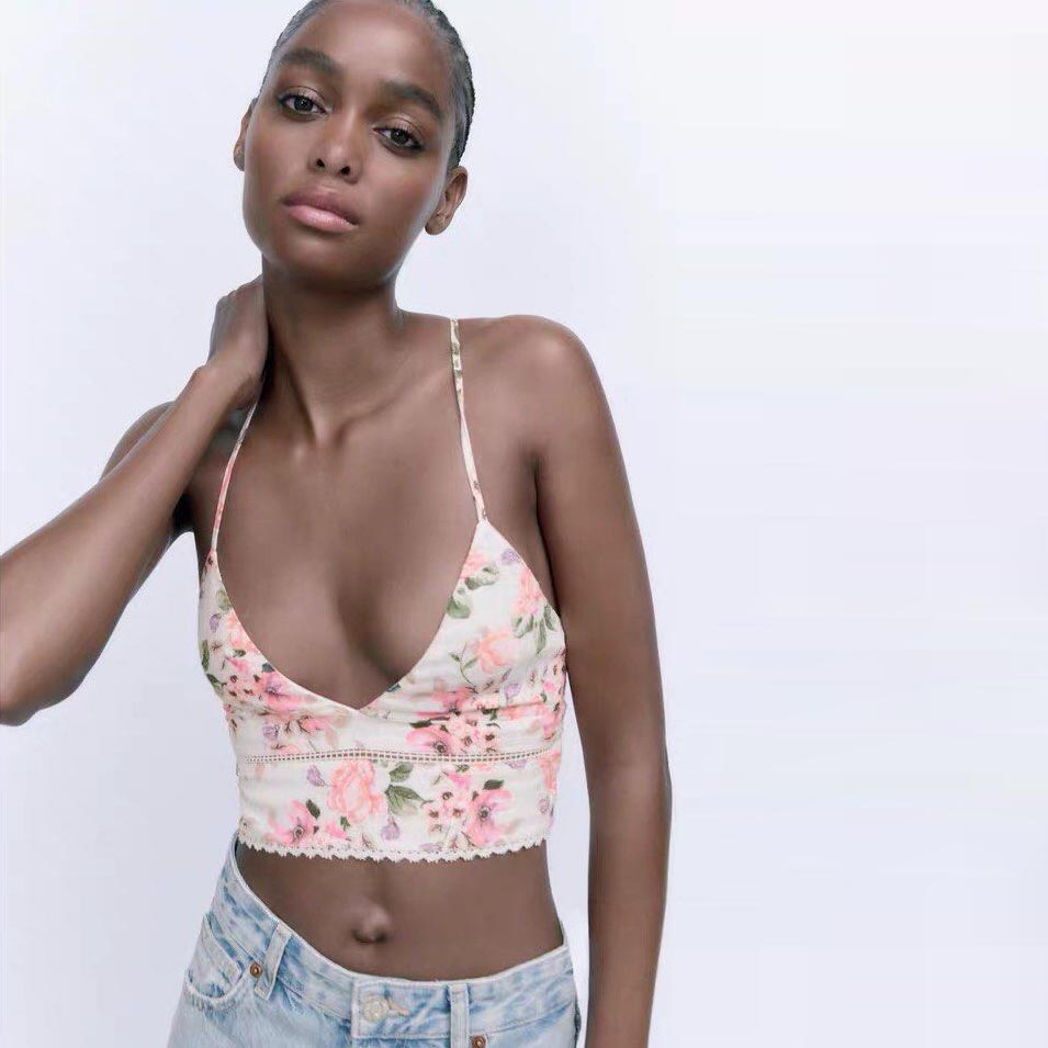 nwot zara floral tie back crop top